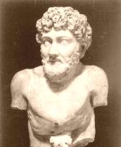 An antique Roman marble figure of Aesop  showing him in his traditional guise of an ugly and misshapen man (Villa Albani collection)