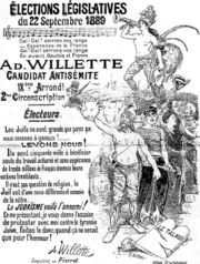 France, 1889. Elections poster for self-described "candidat antismite" Adolphe Willette